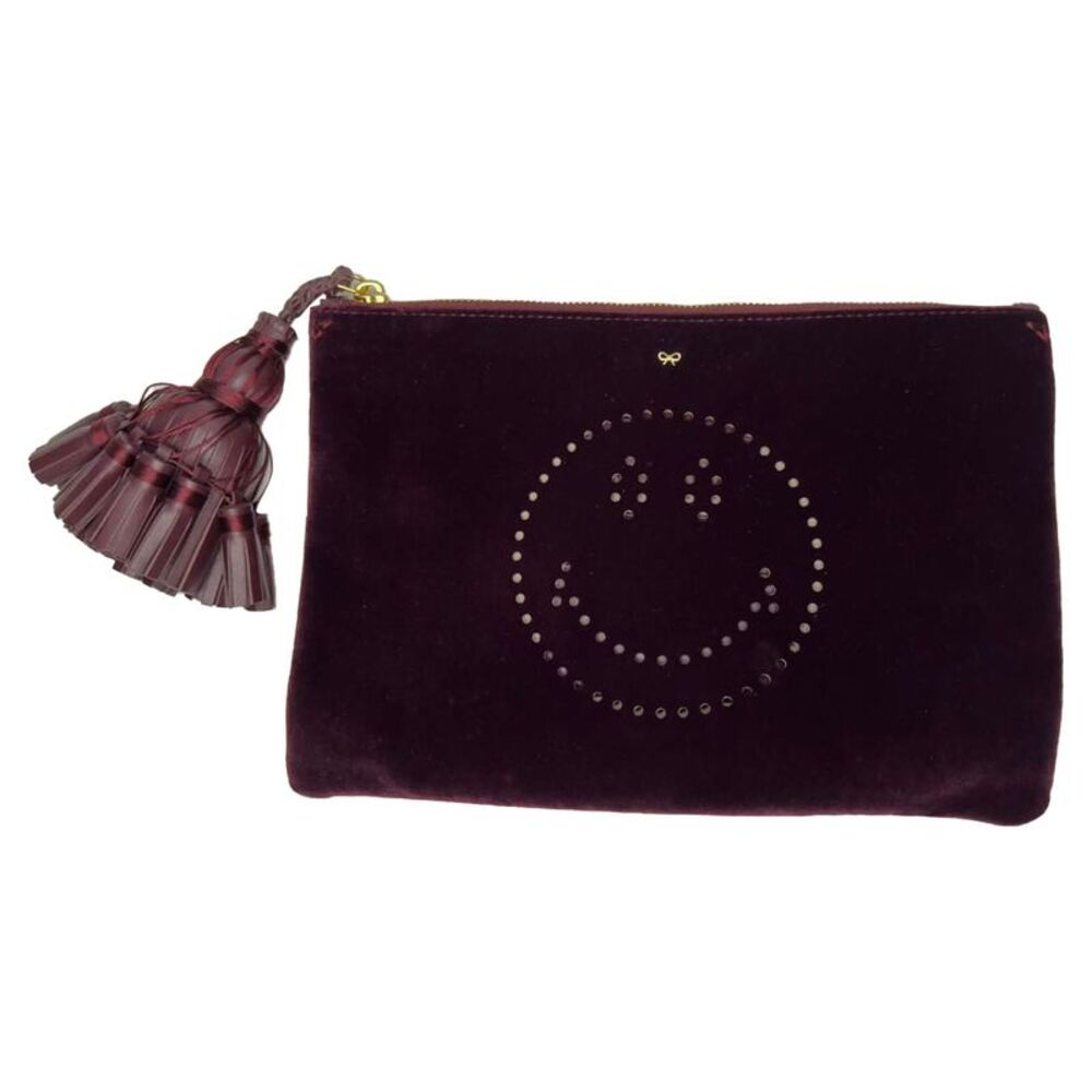 Anya Hindmarch Georgiana Leather-Trimmed Perforated Clutch in Purple Velvet